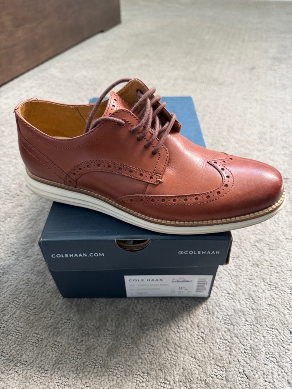 Cole Haan Men’s Cognac Leather Wingtip Derby